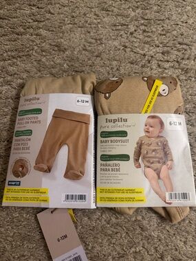Baby Brown Bear Unisex Footed Pants & Bodysuit Onesie Set - size 6-12M